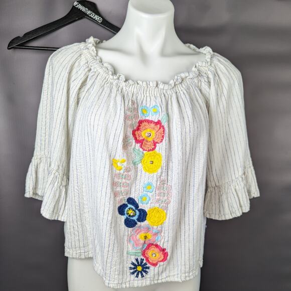 Rocks & Indigo Off the Shoulder Peasant Embroidered top sz Large - Picture 1 of 6